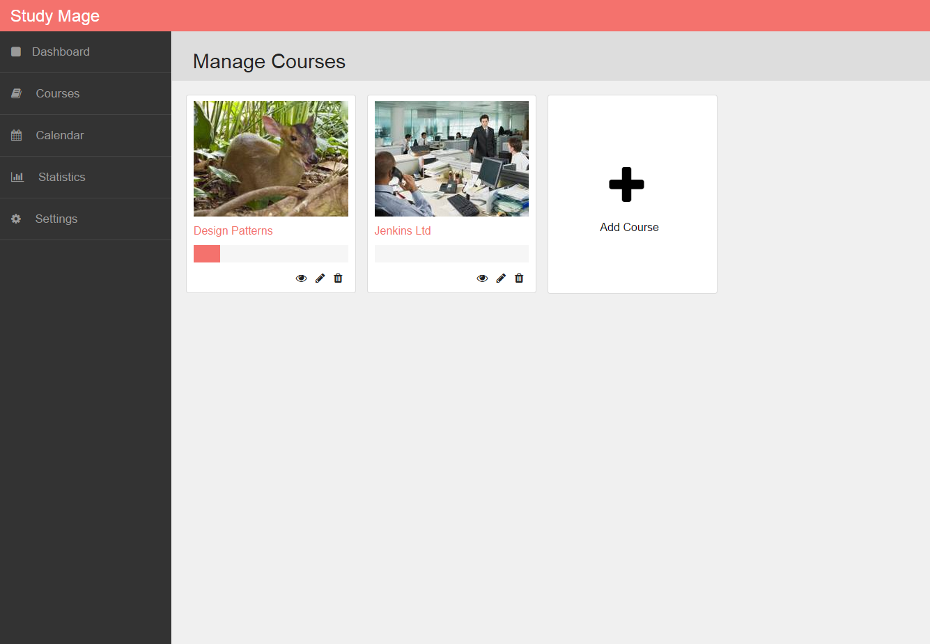 study mage app, list of course cards